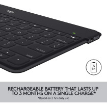 Logitech Keys-To-Go Wireless Bluetooth Keyboard For iPhone, iPad, Smartphone, Tablet, Windows, Apple TV, Ultra-Thin, Ultra-Light, Short-Cut Keys, QWERTY- Black
