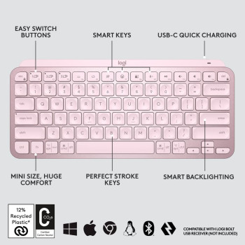 Logitech USB -c Backlit Mx Keys Wireless Illuminated Keyboard - Rose