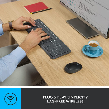 Logitech MK235 Wireless Keyboard and Mouse Combo for Windows, USB Receiver, 15 FN Keys, Long Battery Life, Compatible with PC, Laptop