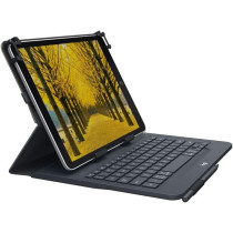 Logitech Universal Folio iPad or Tablet Case with Wireless Bluetooth Keyboard, For 9-10 Inch Apple, Android or Windows Tablets, Easy Set-Up, 2 Year Battery Life, QWERTY UK Layout - Black
