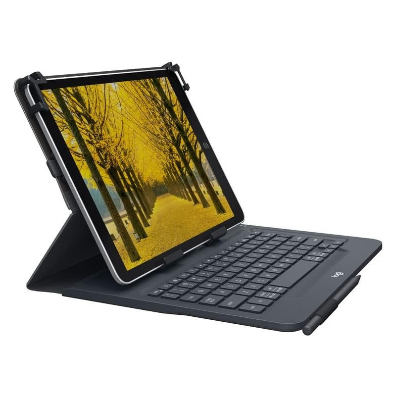 Logitech Universal Folio iPad or Tablet Case with Wireless Bluetooth Keyboard, For 9-10 Inch Apple, Android or Windows Tablets, Easy Set-Up, 2 Year Battery Life, QWERTY UK Layout - Black