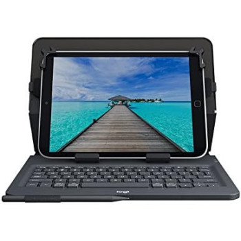 Logitech Universal Folio iPad or Tablet Case with Wireless Bluetooth Keyboard, For 9-10 Inch Apple, Android or Windows Tablets, Easy Set-Up, 2 Year Battery Life, QWERTY UK Layout - Black