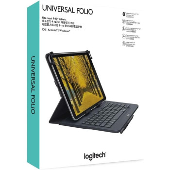 Logitech Universal Folio iPad or Tablet Case with Wireless Bluetooth Keyboard, For 9-10 Inch Apple, Android or Windows Tablets, Easy Set-Up, 2 Year Battery Life, QWERTY UK Layout - Black