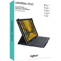 Logitech Universal Folio iPad or Tablet Case with Wireless Bluetooth Keyboard, For 9-10 Inch Apple, Android or Windows Tablets, Easy Set-Up, 2 Year Battery Life, QWERTY UK Layout - Black