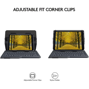 Logitech Universal Folio iPad or Tablet Case with Wireless Bluetooth Keyboard, For 9-10 Inch Apple, Android or Windows Tablets, Easy Set-Up, 2 Year Battery Life, QWERTY UK Layout - Black