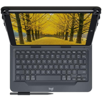Logitech Universal Folio iPad or Tablet Case with Wireless Bluetooth Keyboard, For 9-10 Inch Apple, Android or Windows Tablets, Easy Set-Up, 2 Year Battery Life, QWERTY UK Layout - Black