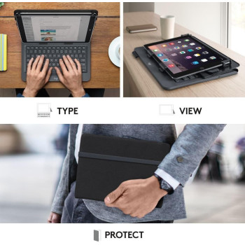 Logitech Universal Folio iPad or Tablet Case with Wireless Bluetooth Keyboard, For 9-10 Inch Apple, Android or Windows Tablets, Easy Set-Up, 2 Year Battery Life, QWERTY UK Layout - Black