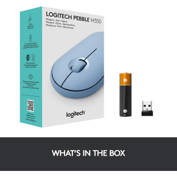 Logitech Pebble M350 Wireless Mouse with Bluetooth or USB - Silent, Slim Computer Mouse with Quiet Click for iPad, Laptop, Notebook, PC and Mac - Blue Grey