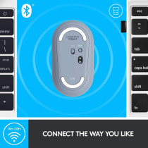 Logitech Pebble M350 Wireless Mouse with Bluetooth or USB - Silent, Slim Computer Mouse with Quiet Click for iPad, Laptop, Notebook, PC and Mac - Blue Grey