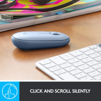 Logitech Pebble M350 Wireless Mouse with Bluetooth or USB - Silent, Slim Computer Mouse with Quiet Click for iPad, Laptop, Notebook, PC and Mac - Blue Grey