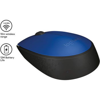 Logitech M171 Wireless Mouse, 2.4 GHz with USB Nano Receiver, Optical Tracking, 12-Months Battery Life, Ambidextrous, PC/Mac/Laptop - Blue (910-004656)
