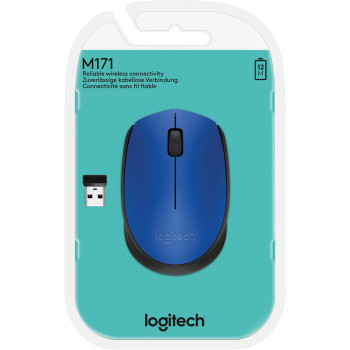 Logitech M171 Wireless Mouse, 2.4 GHz with USB Nano Receiver, Optical Tracking, 12-Months Battery Life, Ambidextrous, PC/Mac/Laptop - Blue (910-004656)