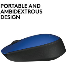 Logitech M171 Wireless Mouse, 2.4 GHz with USB Nano Receiver, Optical Tracking, 12-Months Battery Life, Ambidextrous, PC/Mac/Laptop - Blue (910-004656)