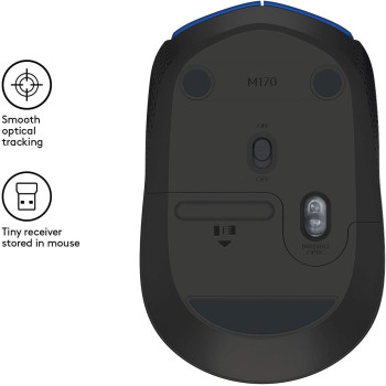 Logitech M171 Wireless Mouse, 2.4 GHz with USB Nano Receiver, Optical Tracking, 12-Months Battery Life, Ambidextrous, PC/Mac/Laptop - Blue (910-004656)