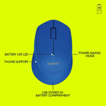 Logitech M280 Wireless Mouse, 2.4 GHz with USB Nano Receiver, 1000 DPI Optical Tracking, 3 Buttons, 18 Month Life Battery, PC/Mac/Laptop Blue, 910-004290, M280 Blue