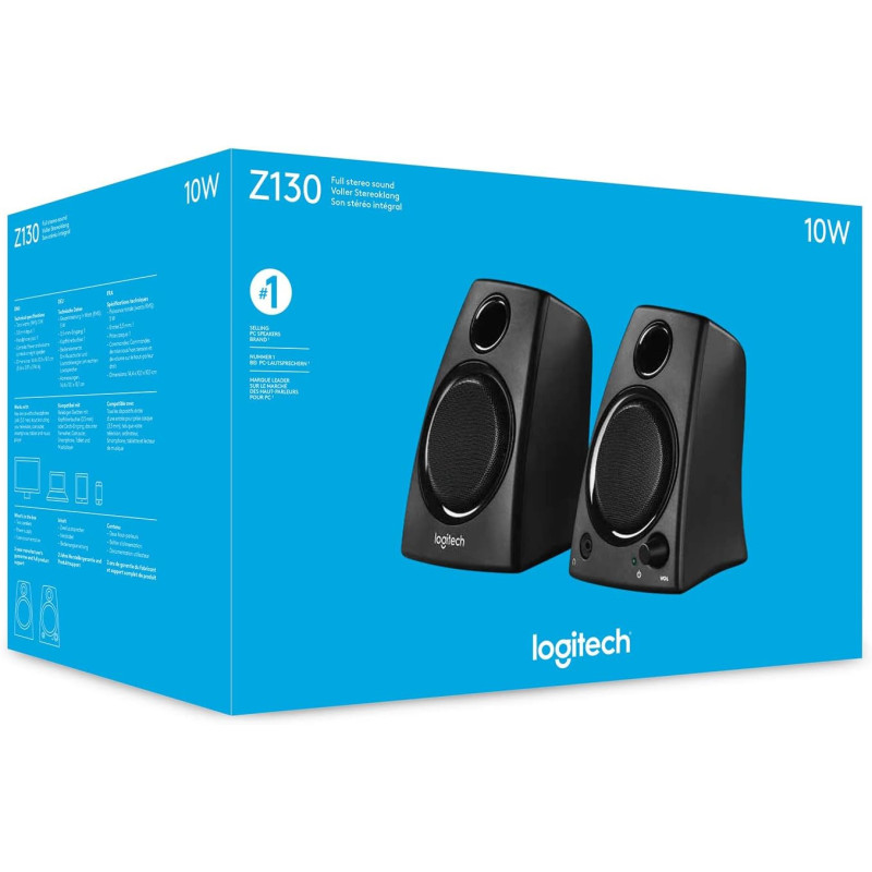 Logitech 3.5mm Jack Compact Laptop Speakers, Black (Z130)