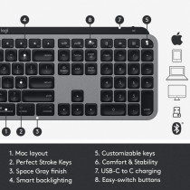 Logitech MX Keys Advanced Wireless Illuminated Keyboard for Mac, Backlit LED Keys, Bluetooth,USB-C, MacBook Pro/Air,iMac, iPad Compatible, Metal Build - With Free Adobe Creative Cloud Subscription
