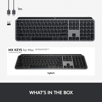 Logitech MX Keys Advanced Wireless Illuminated Keyboard for Mac, Backlit LED Keys, Bluetooth,USB-C, MacBook Pro/Air,iMac, iPad Compatible, Metal Build - With Free Adobe Creative Cloud Subscription