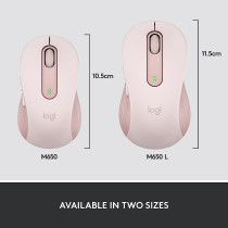 Logitech Signature M650 Wireless Mouse - for Small to Medium Sized Hands, 2-Year Battery, Silent Clicks, Customisable Side Buttons, Bluetooth, for PC/Mac/Multi-Device/Chromebook - Rose