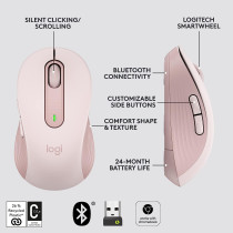 Logitech Signature M650 Wireless Mouse - for Small to Medium Sized Hands, 2-Year Battery, Silent Clicks, Customisable Side Buttons, Bluetooth, for PC/Mac/Multi-Device/Chromebook - Rose