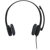 Logitech 3.5 mm Analog Stereo Headset H151 with Boom Microphone (981-000587) Plus Bonus USB Extenders
