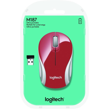 Logitech M187 Ultra Portable Wireless Mouse, 2.4 GHz with USB Receiver, 1000 DPI Optical Tracking, 3-Buttons, PC/Mac/Laptop - Red