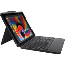 Logitech Slim Combo iPad Case with Detachable Backlit Wireless Bluetooth Keyboard, For iPad 5th 6th Generation (Models: A1893, A1954, A1822, A1823), Long Battery Life, QWERTY UK Layout - Black