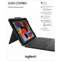 Logitech Slim Combo iPad Case with Detachable Backlit Wireless Bluetooth Keyboard, For iPad 5th 6th Generation (Models: A1893, A1954, A1822, A1823), Long Battery Life, QWERTY UK Layout - Black