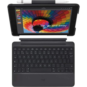 Logitech Slim Combo iPad Case with Detachable Backlit Wireless Bluetooth Keyboard, For iPad 5th 6th Generation (Models: A1893, A1954, A1822, A1823), Long Battery Life, QWERTY UK Layout - Black