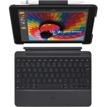 Logitech Slim Combo iPad Case with Detachable Backlit Wireless Bluetooth Keyboard, For iPad 5th 6th Generation (Models: A1893, A1954, A1822, A1823), Long Battery Life, QWERTY UK Layout - Black