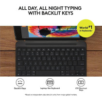 Logitech Slim Combo iPad Case with Detachable Backlit Wireless Bluetooth Keyboard, For iPad 5th 6th Generation (Models: A1893, A1954, A1822, A1823), Long Battery Life, QWERTY UK Layout - Black