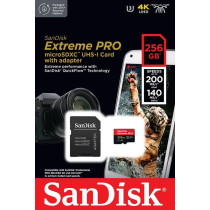 SanDisk 256GB Extreme Pro microSD UHS I Card for 4K Video on Smartphones, Action Cams Drones 200MB/s Read, 140MB/s Write, SDSQXCD 256G GN6MA, Red/Black