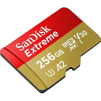 SanDisk 256GB Extreme microSD UHS I Card for 4K Video on Smartphones, Action Cams Drones 190MB/s Read, 130MB/s Write SDSQXAV 256G GN6MN, Red/Gold
