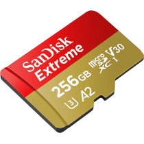 SanDisk 256GB Extreme microSD UHS I Card for 4K Video on Smartphones, Action Cams Drones 190MB/s Read, 130MB/s Write SDSQXAV 256G GN6MN, Red/Gold