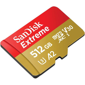 SanDisk 512GB Extreme microSD UHS I Card for 4K Video on Smartphones, Action Cams Drones 190MB/s Read, 130MB/s Write, SDSQXAV 512G GN6MN, Red/Gold