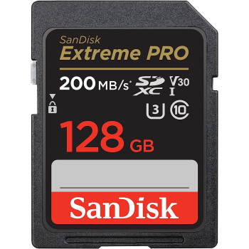 SanDisk 128GB Extreme PRO SDXC card + RescuePRO Deluxe, up to 200MB/s, UHS I, Class 10, U3, V30 SDSDXXD 128G GN4IN, Black