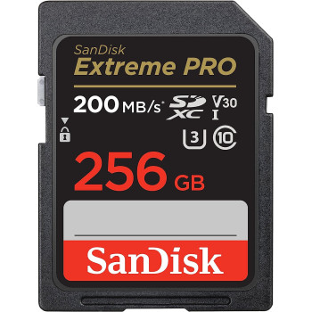 SanDisk 256GB Extreme PRO SDXC card + RescuePRO Deluxe, up to 200MB/s, UHS I, Class 10, U3, V30 SDSDXXD 256G GN4IN, Black