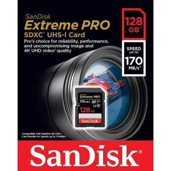 SanDisk 128GB Extreme Pro SDXC UHS-I Card - C10, U3, V30, 4K UHD, SD SDSDXXY-128G-GN4IN