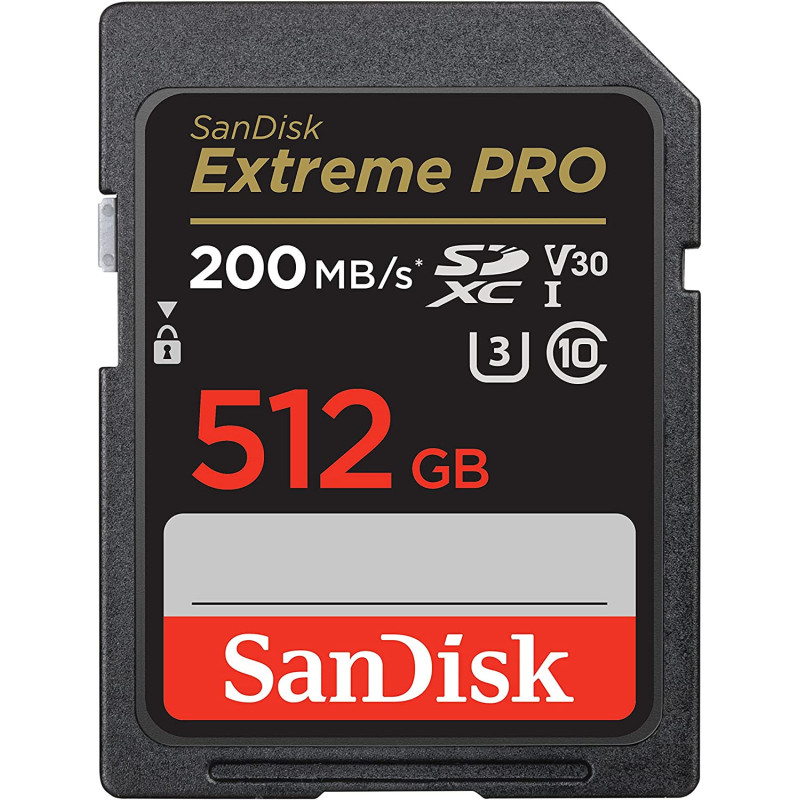 SanDisk 512GB Extreme PRO SDXC card + RescuePRO Deluxe, up to 200MB/s, UHS I, Class 10, U3, V30 SDSDXXD 512G GN4IN, Black