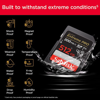 SanDisk 512GB Extreme PRO SDXC card + RescuePRO Deluxe, up to 200MB/s, UHS I, Class 10, U3, V30 SDSDXXD 512G GN4IN, Black