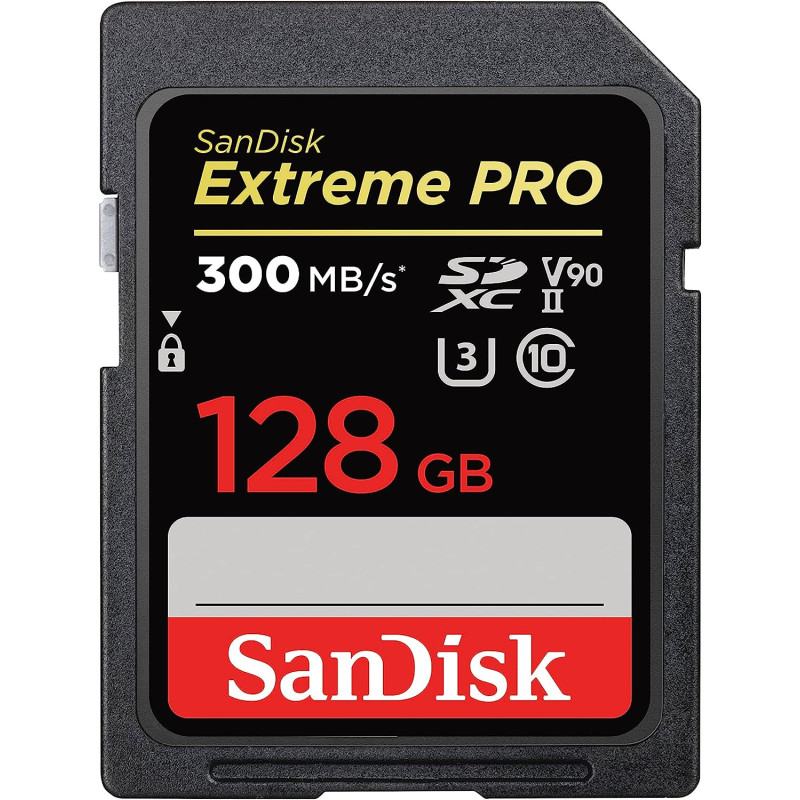 SanDisk 128GB Extreme PRO SDXC Memory Card up to 300MB/s, UHS II, Class 10, U3, V90, Black, SDSDXDK 128G GN4IN, SanDisk Extreme PRO SD UHS lI Card