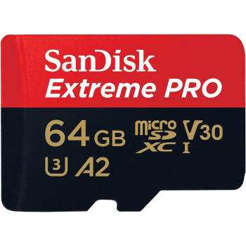 SanDisk 64GB Extreme Pro microSD UHS I Card for 4K Video on Smartphones, Action Cams Drones 200MB/s Read, 90MB/s Write, SDSQXCU 064G GN6MA, Red/Black