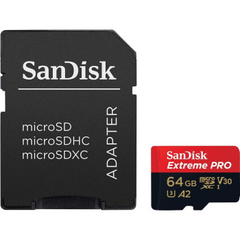 SanDisk 64GB Extreme Pro microSD UHS I Card for 4K Video on Smartphones, Action Cams Drones 200MB/s Read, 90MB/s Write, SDSQXCU 064G GN6MA, Red/Black