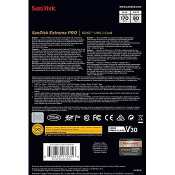 Sandisk 256GB Extreme Pro Sdxc Card 170 Mb/S V30 Uhs-I U3 - Sdsdxxy-256G-Gn4In