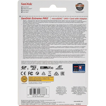 Sandisk Extreme Pro 256 Gb Microsdxc Memory Card + Sd Adapter With A2 App Performance Up To 170 Mb/S, Class 10, U3, V30