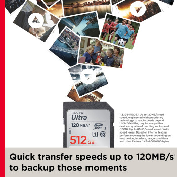 Sandisk 256GB Ultra Sdxc Uhs-I Memory Card - 120Mb/S, C10, U1, Full Hd, Sd Sdsdun4-256G-Gn6In