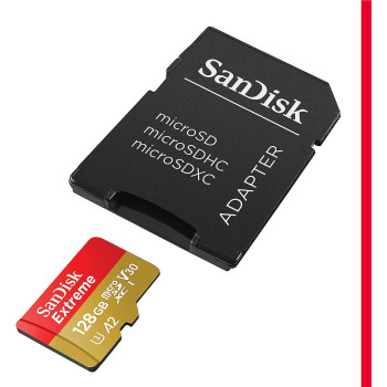 Sandisk Extreme microSDXC 128 Gb + SD Adapter + Rescue Pro Deluxe 160 Mb/s A2 C10 V30 UHS-I U4 - SDSQXA1-128G-GN6MA