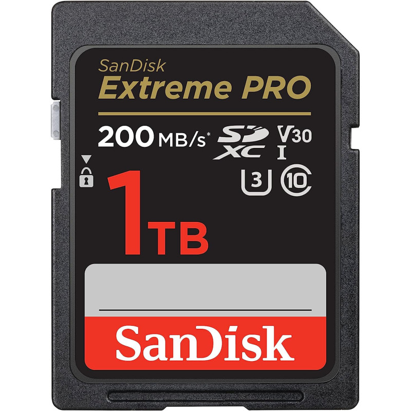 SanDisk 1TB Extreme PRO SDXC card + RescuePRO Deluxe, up to 200MB/s, UHS I, Class 10, U3, V30 SDSDXXD 1T00 GN4IN, Black
