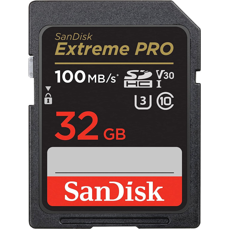 SanDisk 32GB Extreme PRO SDHC card + RescuePRO Deluxe, up to 100MB/s, UHS I, Class 10, U3, V30 SDSDXXO 032G GN4IN, Black