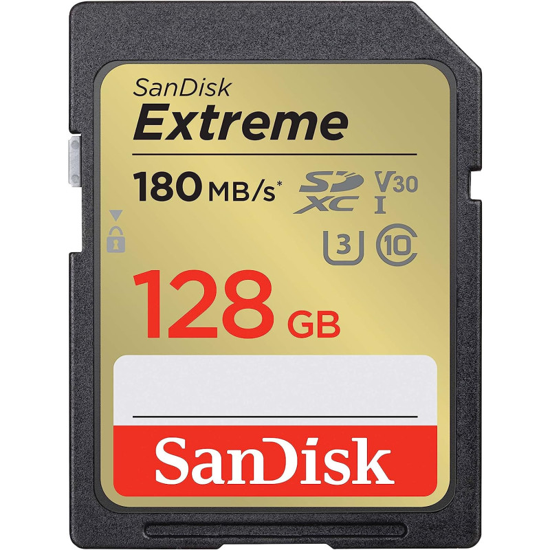 Sandisk 128Gb Extreme Sdxc Card + Rescuepro Deluxe, Up To 180Mb/S, Uhs I, Class, 10, U3, V30 Sdsdxva 128G Gncin, Black